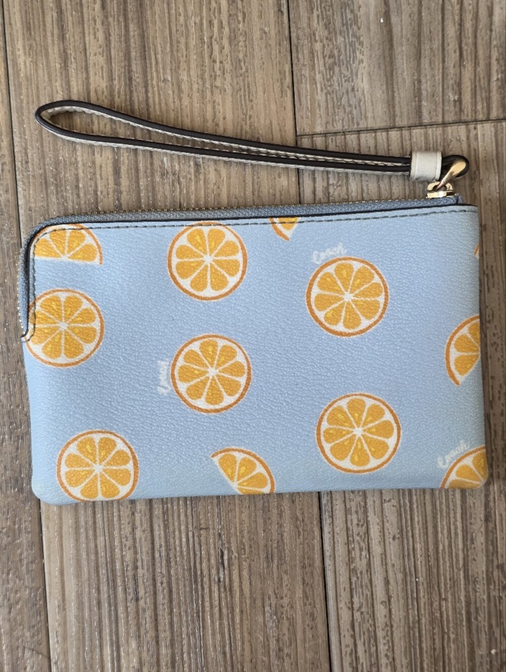 Coach Light Blue Orange Print Wristlet - Picture 2 of 7